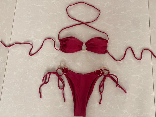 Damen Bandeau-Bikini mit dekorativen Ringen R&B