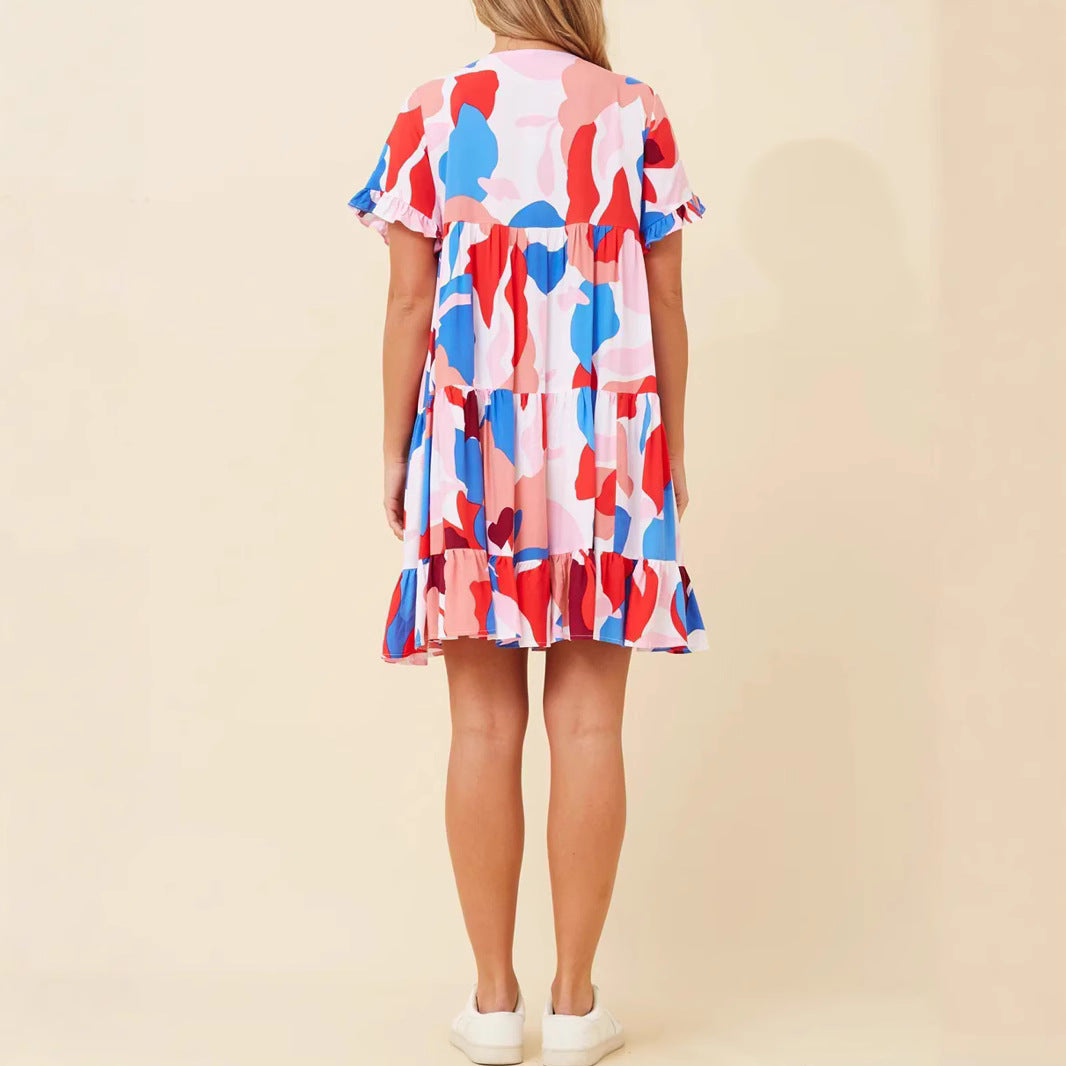 Damen verspieltes Sommerkleid mit Rüschen und asymmetrischem Saum