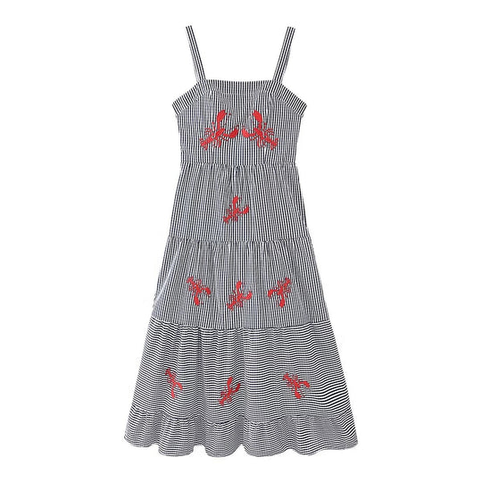 Damen luftiges Maxikleid mit Streifenmuster und floralen Stickereien R&B