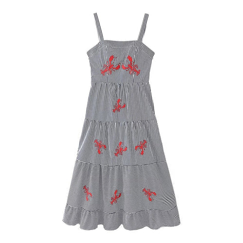 Damen luftiges Maxikleid mit Streifenmuster und floralen Stickereien R&B