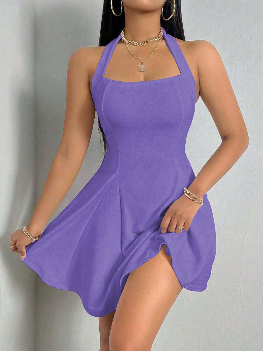 Damen Sommerliches Neckholder Kleid mit fließendem Saum R&B