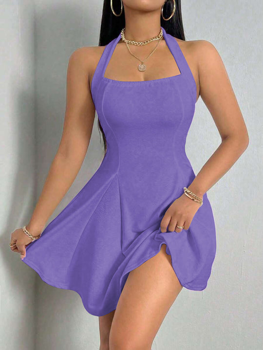 Damen Sommerliches Neckholder Kleid mit fließendem Saum R&B