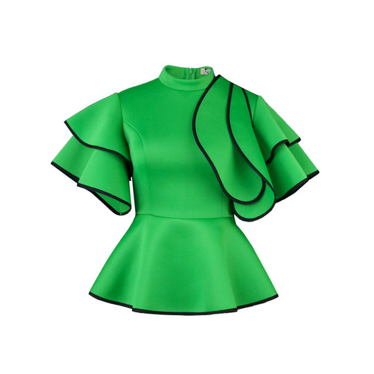 Damen Peplum-Top mit ausgefallenen Rüschen und asymmetrischem Schnitt R&B