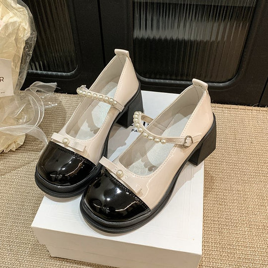 Damen elegante Mary Jane Pumps mit Perlenschmuck R&B