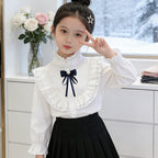 Mädchen elegante Rüschenbluse mit dekorativem Schleifenverschluss R&B