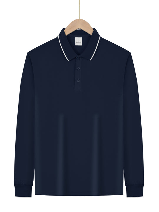 Herren nan langärmeliges Piqué-Poloshirt mit Kontrastpaspel am Kragen und Bündchen R&B