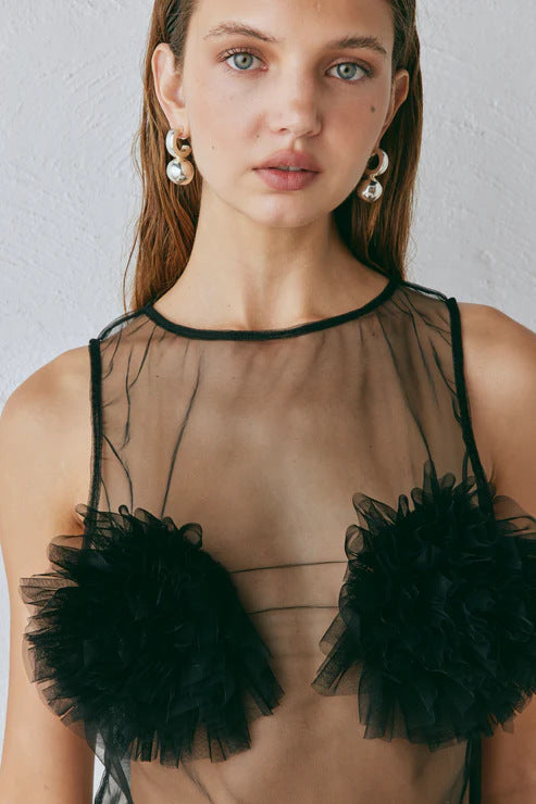 Damen Transparente Bluse mit voluminösen Rüschen R&B