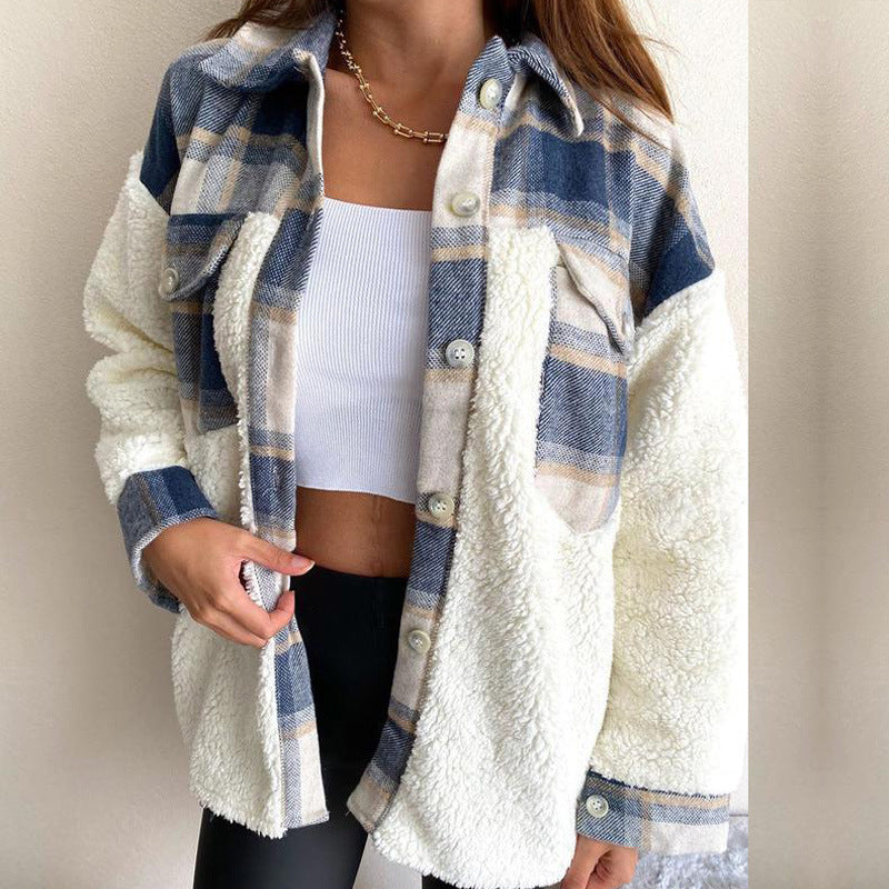 Damen Kuschelige Steppjacke mit kariertem Einsatz R&B