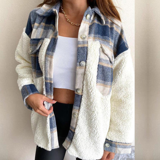 Damen Kuschelige Steppjacke mit kariertem Einsatz R&B