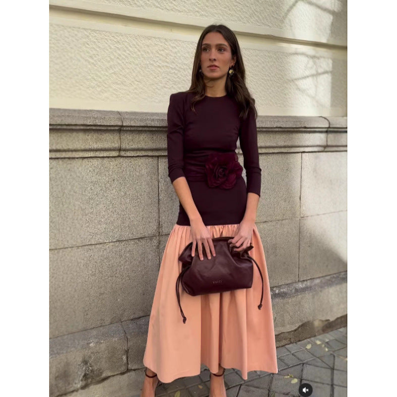 Damen elegantes Kleid mit Kontrastdetails R&B