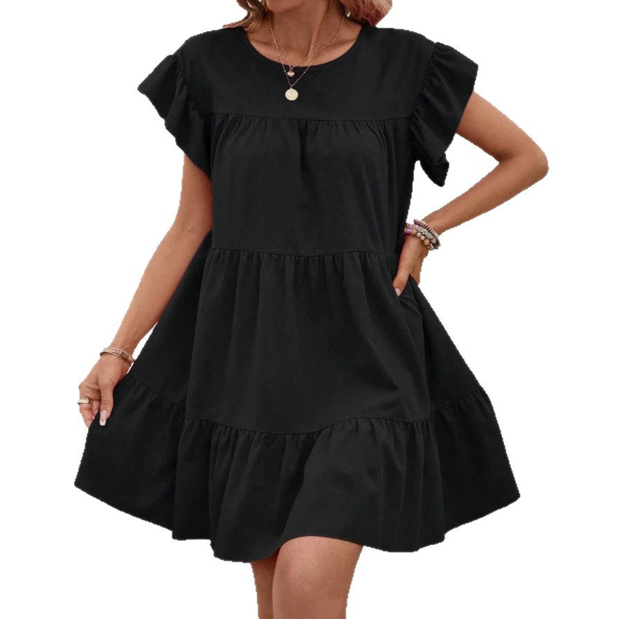 Damen luftiges Minikleid mit voluminösem Volant und lässigem Schnitt R&B
