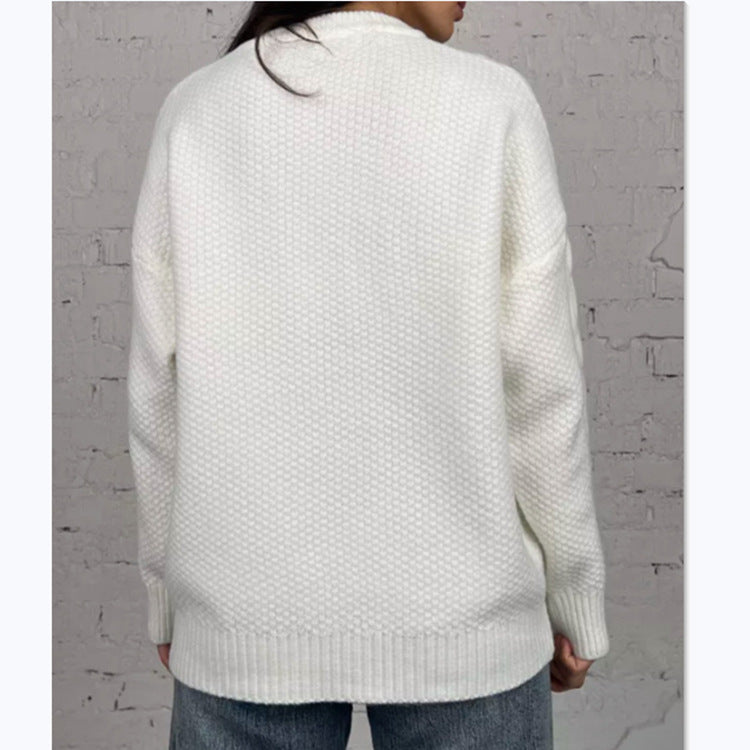 Damen Oversized Strickpullover mit Zopfmuster R&B