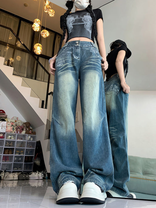 Damen Weite Jeans mit modischem Vintage-Waschlook und lässigem Design R&B