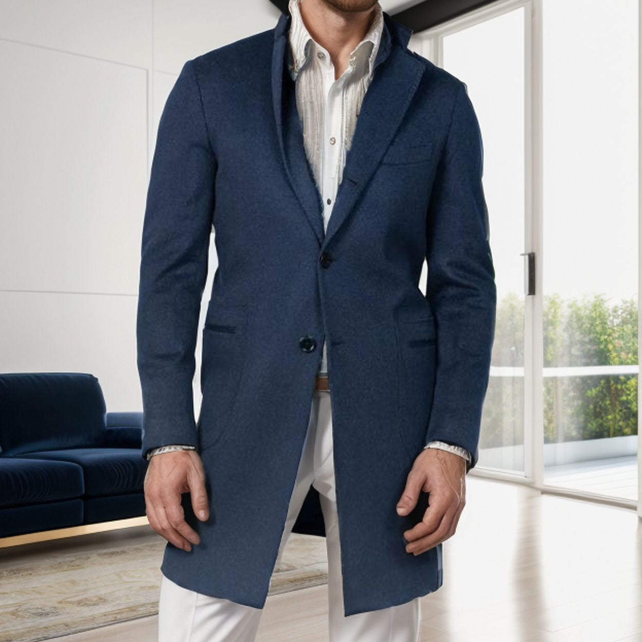 Herren eleganter, taillierter Übergangsmantel aus hochwertiger Wolle R&B