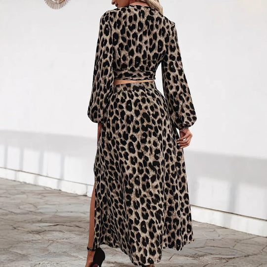 Damen Maxikleid mit Wickeloberteil und attraktivem Leomuster R&B