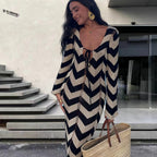 Damen Strick-Maxi-Kleid mit Zickzackmuster und dezenten Cut-Outs R&B