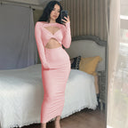 Damen Figurbetontes Cut-Out Kleid mit langen Ärmeln R&B