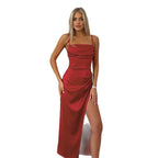 Damen Elegantes Maxikleid mit sensualem Schlitz und feinen Trägern R&B