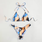Damen Triangel-Bikini-Set mit verstellbarem Knoten und elastischem Hochschnitt R&B