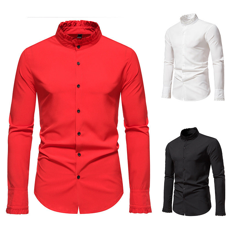 Herren Elegantes Langarmhemd mit Rüschendetails R&B