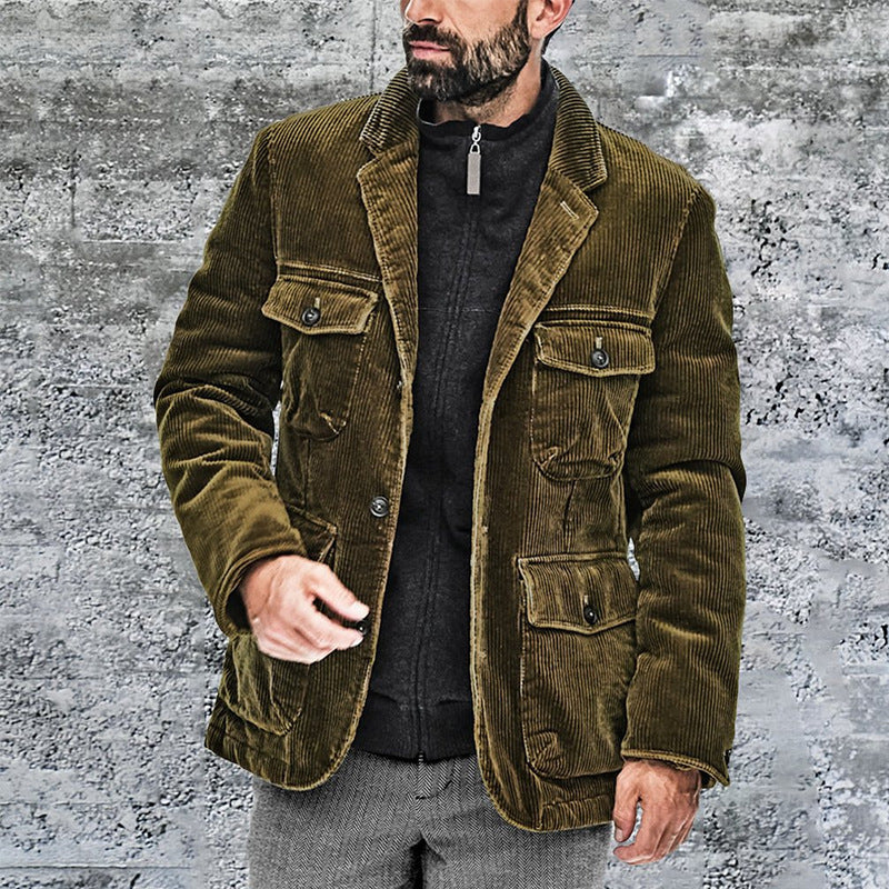 Herren leichte Cordjacke mit praktischen Taschen und modernem Design R&B
