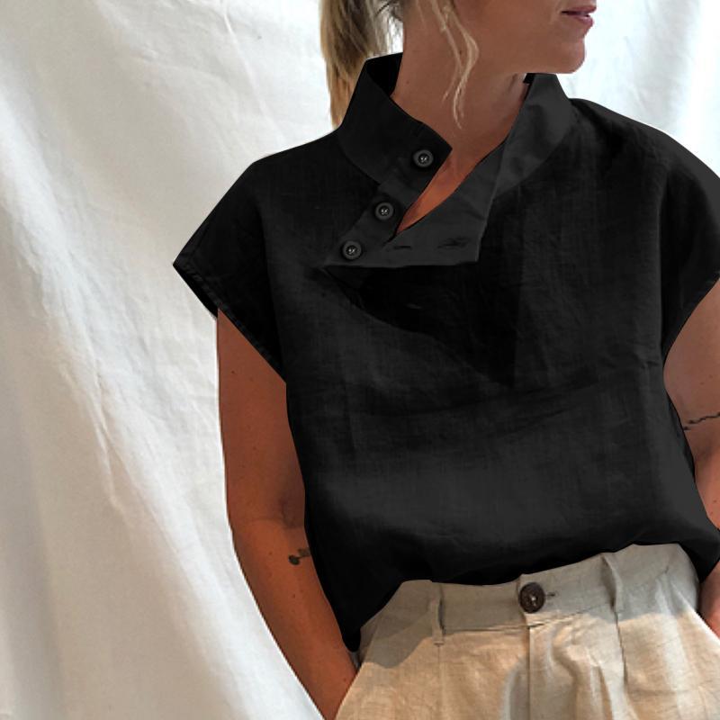Damen moderne Bluse mit Stehkragen und eleganten Knopfdetails R&B