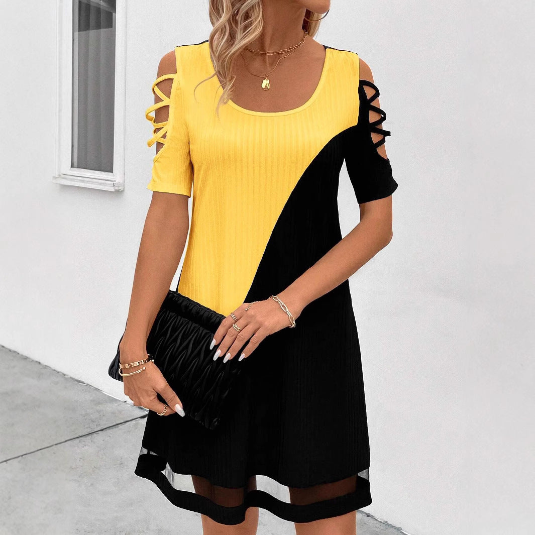 Damen modisches Freizeitkleid mit Cut-Out Ärmeln und asymmetrischem Design R&B
