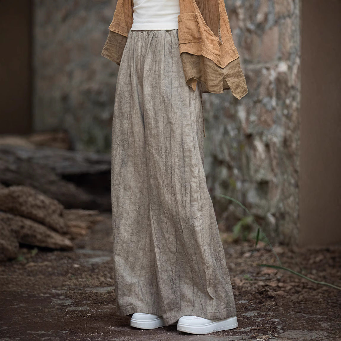 Damen weite Leinenhose mit strukturiertem Finish R&B