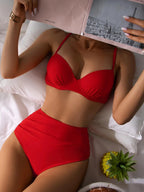 Damen Hochgeschnittener Bikini mit gepolstertem Oberteil und verstellbaren Trägern R&B