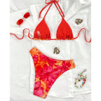 Damen Triangel-Bikini mit verspieltem Blumendesign und verstellbaren Trägern R&B