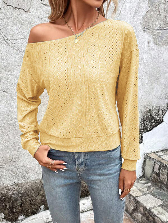 Damen lässiges Sweatshirt mit asymmetrischem Ausschnitt und Lochmuster R&B