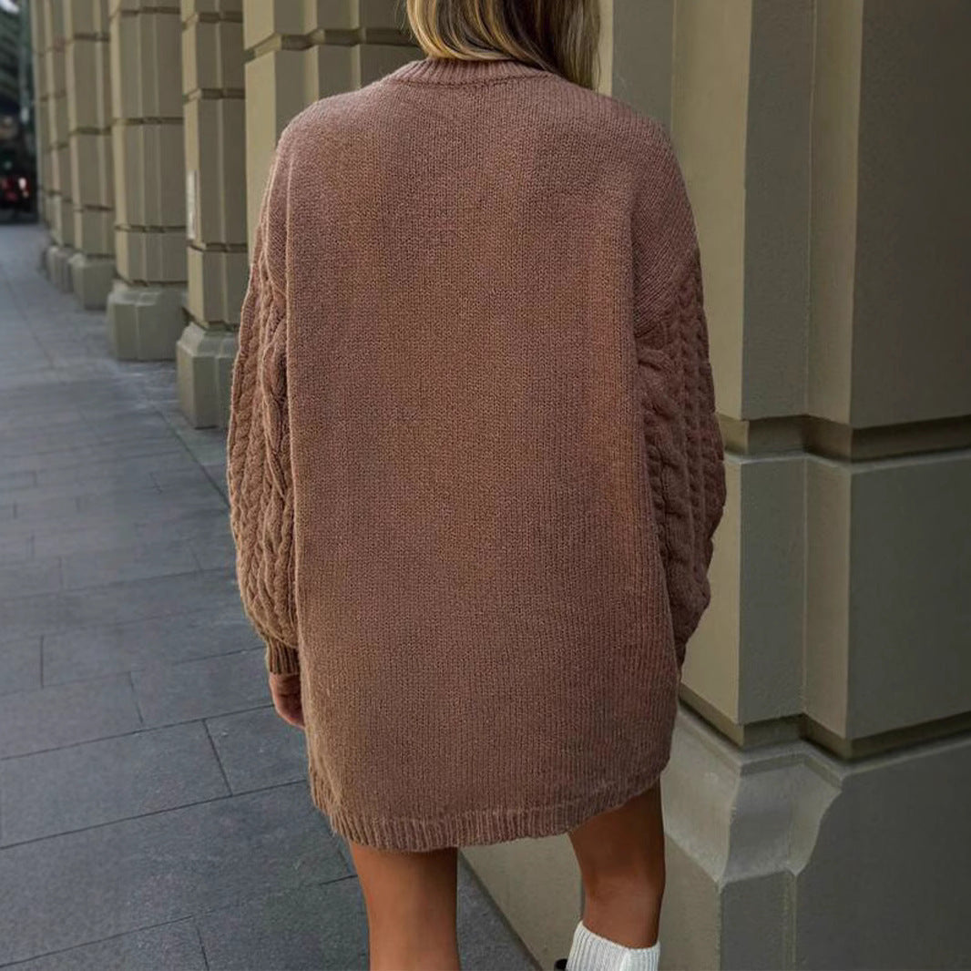 Damen Strickkleid mit Kabelmuster und lockerer Passform R&B
