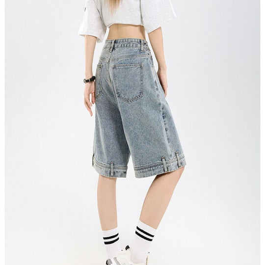 Damen klassische Denim-Shorts mit weitem Bein R&B