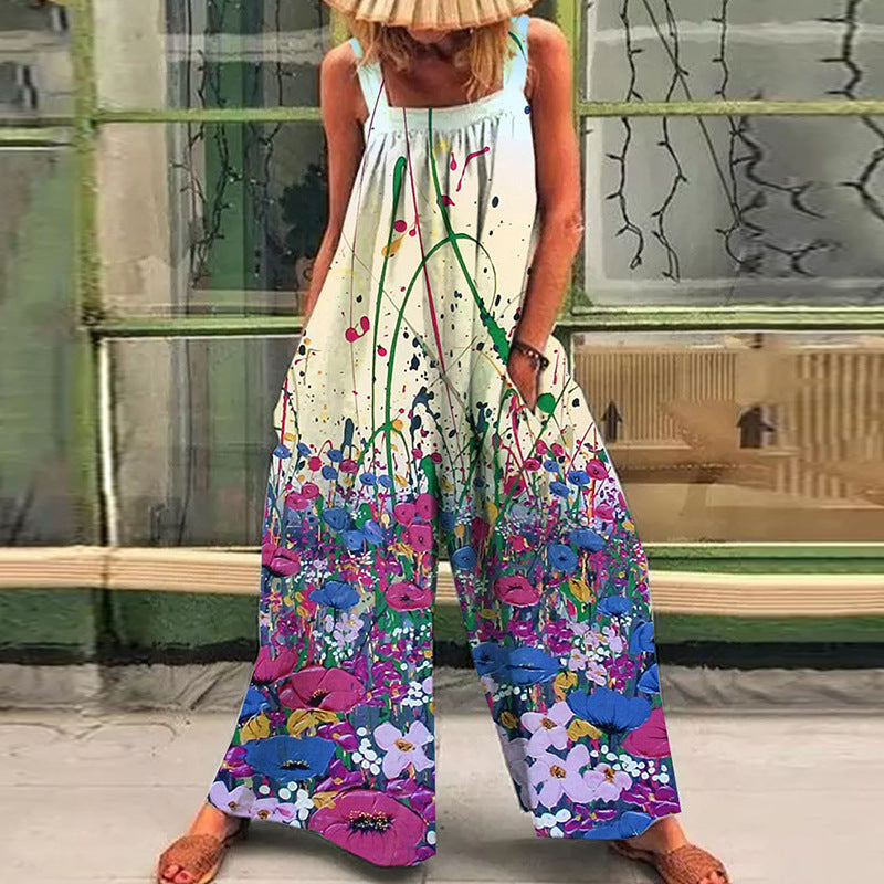 Damen lässiger Jumpsuit mit floralem Muster und weitem Schnitt R&B