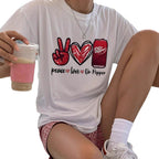 Damen T-Shirt mit kreativem Peace & Love Grafikdesign R&B