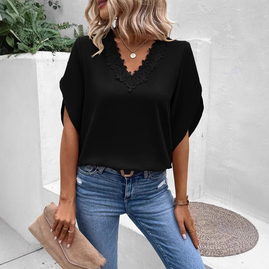 Damen elegante Bluse mit Spitzenapplikation R&B