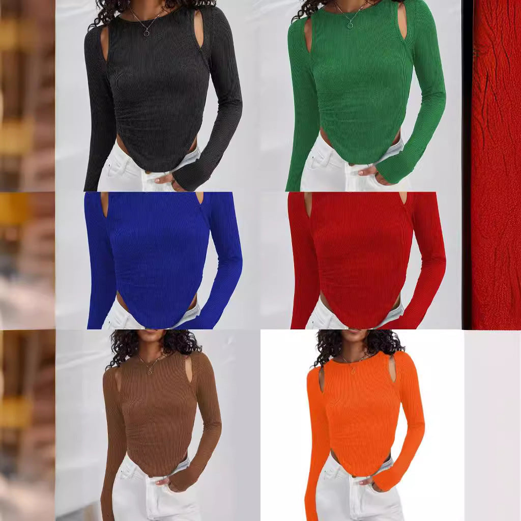 Damen Langarmshirt mit asymmetrischem Cut-Out und Rippstruktur R&B