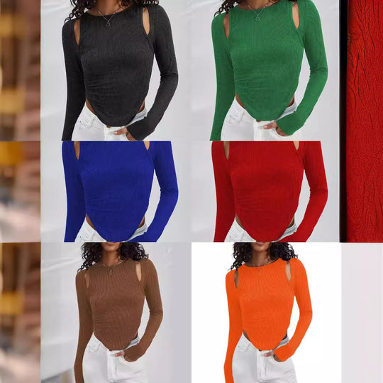 Damen Langarmshirt mit asymmetrischem Cut-Out und Rippstruktur R&B