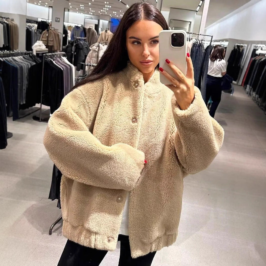 Damen kuschelige Fleece-Jacke mit hohem Kragen und praktischen Eingrifftaschen R&B