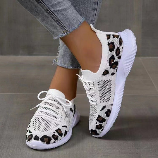 Damen nan atmungsaktiver Strick-Sneaker mit elastischem Einstieg, gepolstertem Komfortfußbett und Animalprint-Fersenbesatz R&B