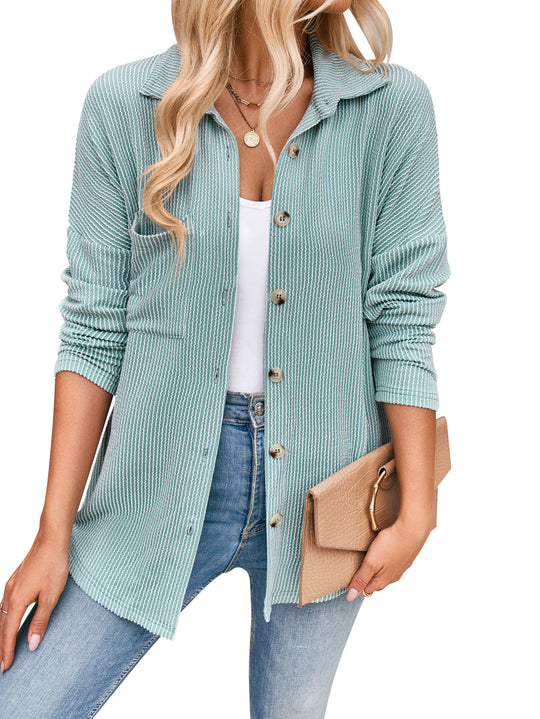 Damen lässige Strickjacke mit Knopfleiste R&B
