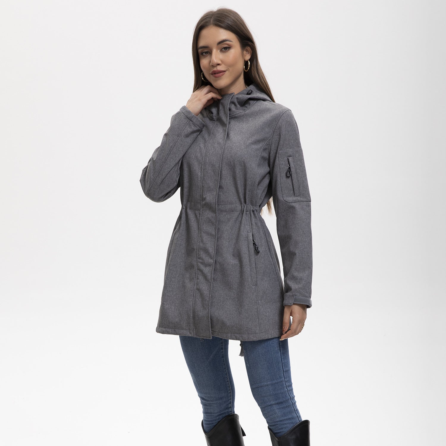 Damen nan funktionaler Softshell-Parka mit Teddyfleece-Futter, Kapuze und Taillenzug R&B