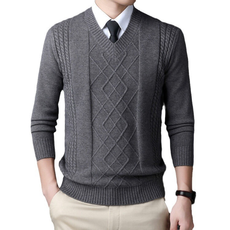 Herren V-Ausschnitt Pullover im modernen Zopfmuster R&B