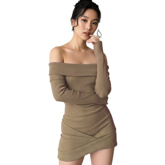 Damen Wickelkleid mit schulterfreiem Design und engem Schnitt R&B
