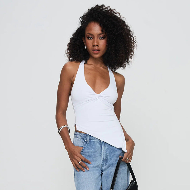 Damen lässiges Trägershirt mit asymmetrischer Naht und raffiniertem Twist R&B