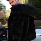 Herren Luxus Kunstpelzjacke mit breitem Kragen R&B