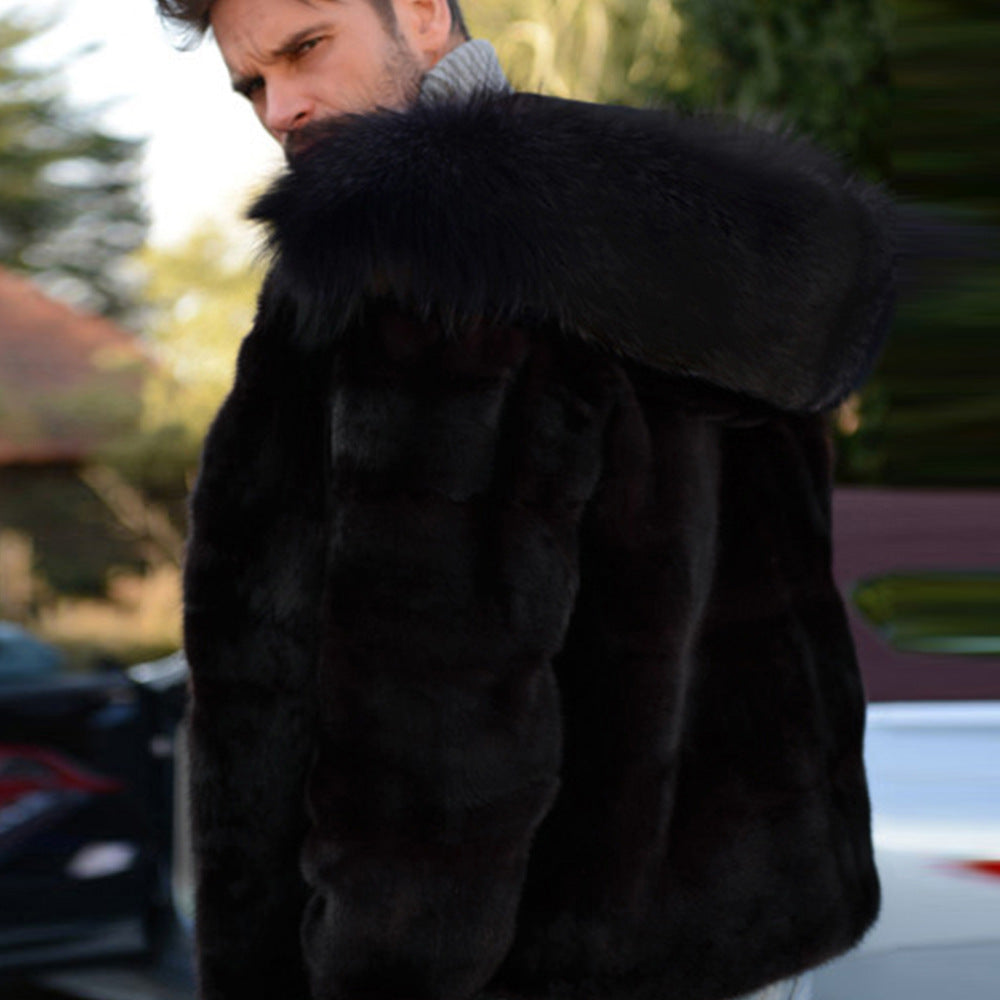 Herren Luxus Kunstpelzjacke mit breitem Kragen R&B