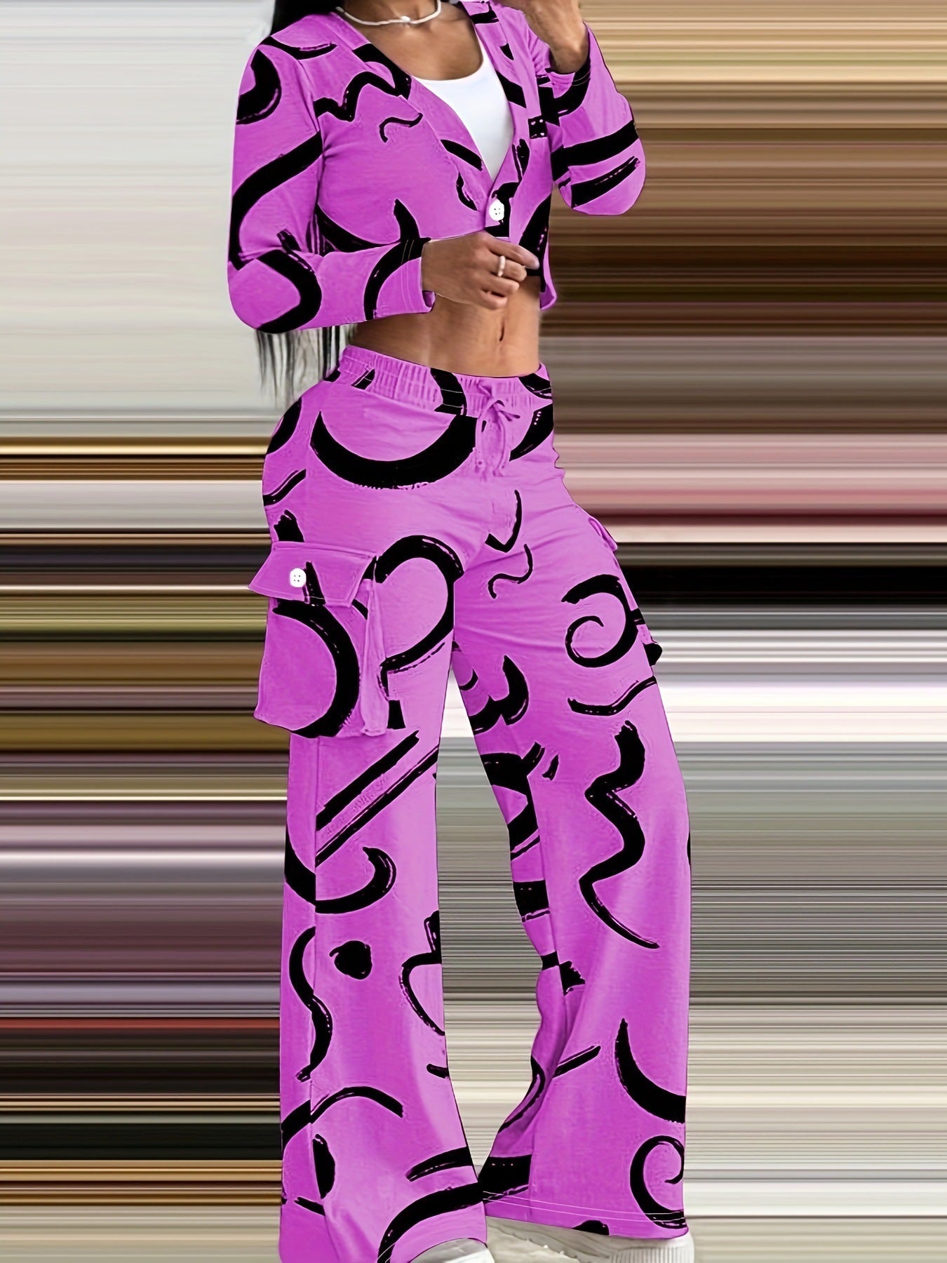 Damen Lässiges Set mit kreativem Print und bequemen Hosen R&B