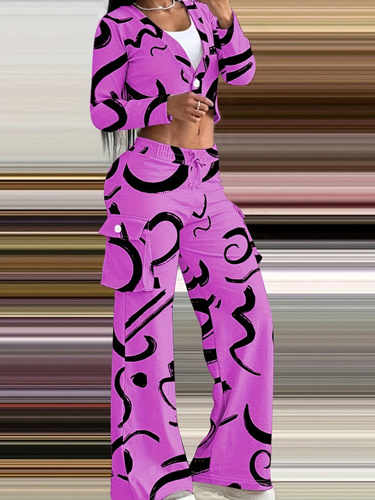 Damen Lässiges Set mit kreativem Print und bequemen Hosen R&B