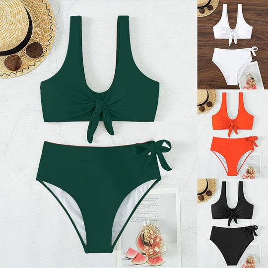 Damen Hochgeschnittener Bikini mit verstellbarem Knoten R&B